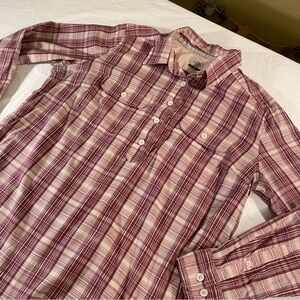 Ridgecut Women's Pink & Purple plaid long-sleeve 1/4 button-up shirt Large CLEAN